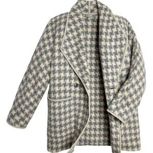 VNT WEILL PARIS HOUNDSTOOTH 100% WOOL COAT GRAY DOLMAN SLEEVE UPSCALE LARGE/XL